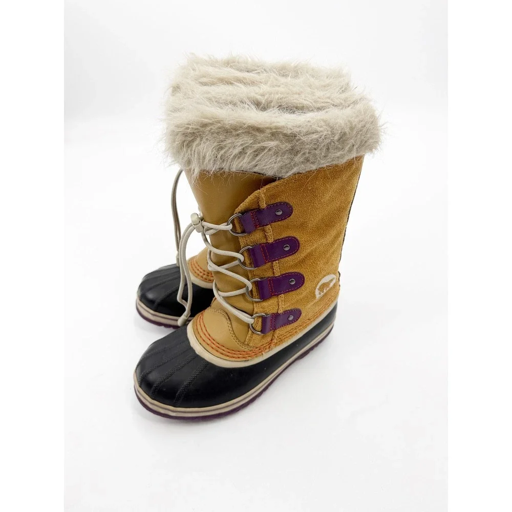 Sorel Joan of Arctic Kids Winter Boots Tan Purple Waterproof NY1858-373 Size 3